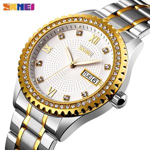 SKMEI Top Luxo Mens Automático Relógios Hollow Diamante Mecânica Relógios de Pulso Data Semana Homens Automáticos Assista Reloj Hombre 9221 Q0524