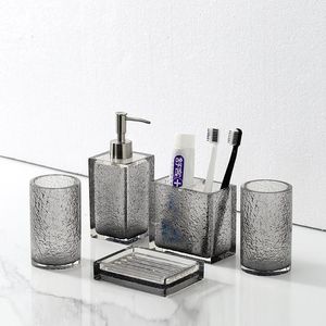 Bath Accessory Set Transparent Resin Bathroom Toiletries Portable El Soap Dispenser Toothbrush Holder Dish Tray Accessories