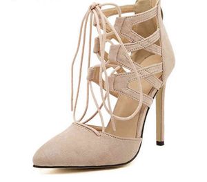 European and American suede cross strap high-heeled sandals stock large sandals