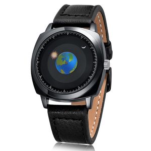 Addies Brand Fashion Creative Design Cool Quartz Mens Watches 42mm Unik Sun Moon Dial Sport Watch With Silicone Band eller Leather Strap