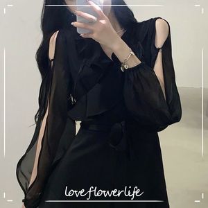 Design lolita camisa vestido mulheres casual verão sólido gótico elegante vestido preto feminino vestido festa coreano 210521