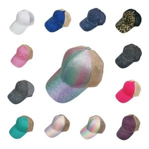 Wholesale kids trucker hat for sale - Group buy Party Hats Kids Sequins Ponytail Hat Styles Washed Mesh Back Leopard Hollow Messy Bun Baseball Cap Trucker Hat T2I52191