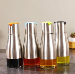Olive Oil Bottle Soy Sauce Vinegar Seasoning Storage Tool Can Glass Bottom 304 Stainless Steel Body Kitchen Cooking Tools SN2981