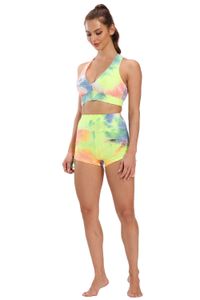 Tie Dye Dstring Yoga Set Elastico Sport Top Vita alta Push Up Palestra corto Abbigliamento sportivo Donna Allenamento FitnSuits X0629