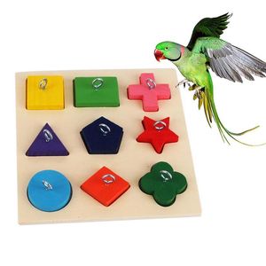 その他の鳥用品木製ペットオウム9グリッドスタートライアングルブロックリングトレーニングパズルDIYチュ ーバイト遊びおもちゃアクセサリー