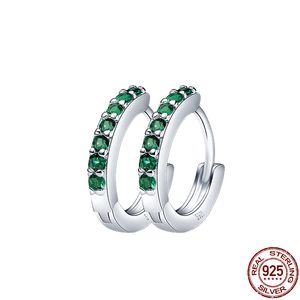 2021 New 100% Real 925 Sterling Silver Emerald Green Multi-Size Round Zircon Earrings For Women Birthday Fashion Jewelry Gift