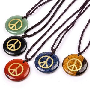 Natursten Charm Mode Hängsmycken Halsband Graverad Viking Reiki Symbol Peace Cross Nordic Style Pendant Amethyst Rose Quartz Opal Healing Smycken