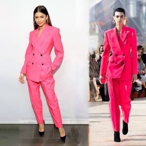 Pink Women Prom Spodnie Garnitury Z Długim Rękawem Blazer Szerokie Zestawy LED Lady Specjalne okazje Nosić strój wieczorowych imprez