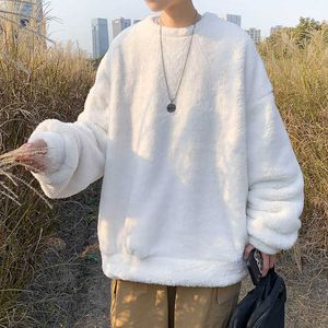 Tjockna plus fleece hoodies Men's Fashion Casual Lamb Wool Sweatshirt Men Streetwear Wild Loose Korean Pullover Hoodie Mens P0811
