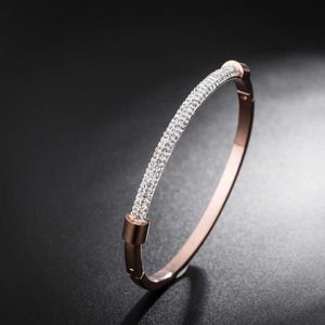 Aenine New Jewelry Simples Cz Cristal Cz Cristal Titânio Aço Meio Círculo Rhinestone Rose Gold Bracelete Aberto Pulseira AB19065 Q0717