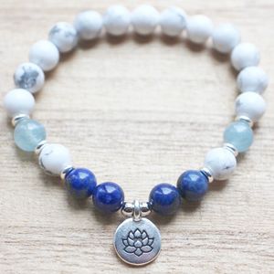 MG1335 Женская класса Lapis Lazuli Mala Bracete Натуральные кристаллы Howlite Кристаллы заживление энергии Браслет из медитации бисер Ювелирные изделия