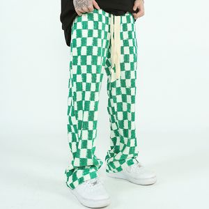 Plaid Pants großhandel-High Street Match Kordelzug Männer Casual Hose Oversize Stil Wide Bein Plaid Track Pants