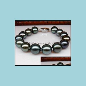 Pärlstav, strängar armband smycken bedövning 10-11mm Tahitisk rund påfågel grön pärla baracelet 7,5-8 tum släpp leverans 2021 v9wcr