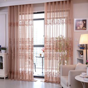 カーテンドレープヨーロッパブラウンレースカーテンのための居間の贅沢な刺繍透明窓のチュール寝室のボイルの習慣