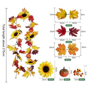 Newartificial Sunflower Kürbis Beere Simulation Rattan Garten Herbstlaub Reben Garten Hochzeit Wand Girlande Halloween Weihnachten RRD11991