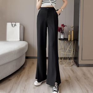 Damskie spodnie Capris Wiosna Jesień Pantalones De Mujer Moda Szczur Czarny Szeroki Noga Kobiety Elastyczna Wysoka Waist Office Workwear Flared Spodnie