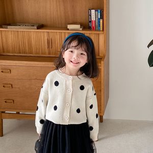 Meninas Primavera Sweet Core Spun Polka-Dot Cardigans Soft 3 Cores Camisolas de Manga Longa 210508