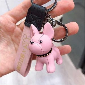 2022 New Party Favor Puppy French Fighting Dog Bronzing Leather Cord Key-Chain Creative Söt Kvinna Tecknad Shiba Inu Små Hängsmycke