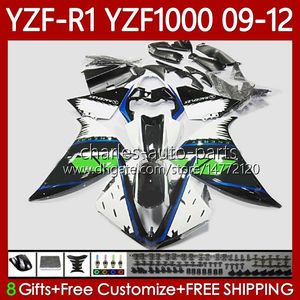 Fairings de OEM para Yamaha YZF-R1 YZF R1 1000 CC Branco Blk Green YZF1000 YZFR1 09 10 11 12 Bodywork 92No.63 YZF R 1 1000CC 2009 2010 2012 YZF-1000 2009-2012 Moto Body Kit