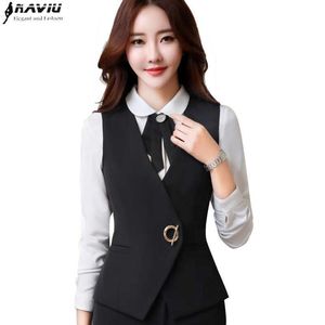 Temperamento Mulheres Colete Negócios Trabalho Wear Wear Uniformes Slim V Pescoço Botões de Metal Formal Escritório Das Senhoras Entrevista Plus Size Coat 211008