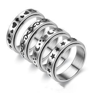 Rotação de aço inoxidável de aço inoxidável para mulheres homens fidget banda anéis de lua estrela celta stress aliviar casamento largo