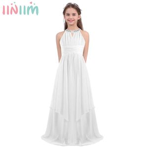 Iminim Childrens Princess Dress Girls Kids Chiffon Weeding Dress Sequined Halter Flower Girl Dress Vestidos Party Teen Kostymer Q0716