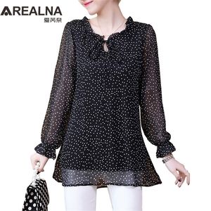 Kimono plus Größe 5XL Chiffon Polka Dot Bluse Frauen Langarm Kleidung Koreaner Mode 2021 Front Krawatte Frauen Tunika Hemd Tops 210317