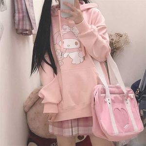 Y2K Japanese Sweet Hoodies för flickor överdimensionerade tröja kläder våren koreansk tecknad tryck pullover hoodie tröja 211220