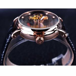 Lmjli - Forsining Moda Luxo Luminous Hands Rose Men Men Relógios Top Marca Tourbillion Diamond Display Automático Relógio Mecânico