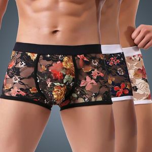 Gym Clothing Fashion Men's Boxer Briefs Lace Printed Panties Mens Black Elastic Breathable Underwear Flower Print Seamless Underpants