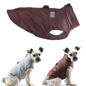 小さいS厚さの子犬の服のための防水PUレザーのペット犬のジャケット冬の暖かい服Chihuahuaベストテディパグコート211027