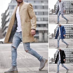 Mäns ullblandningar 2021 Mens Coats Casual Winter Fashion Streetwear Man Långärmad Lapel Solid Overcoats Trench Coat Plus Storlek S-3XL