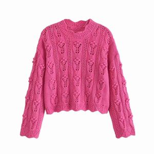 중공 밖으로 핑크 우아한 스웨터 여성 여름 패션 꽃 빈티지 탑 여성 2021 세련 된 캐주얼 스웨터 레이디 Y1110