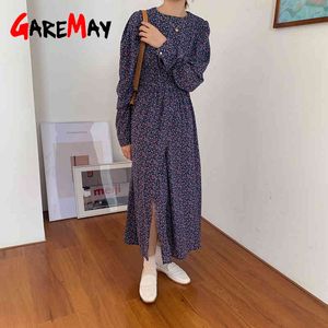 Women's Long Dress Vintage Sleeve Elegant O Neck Female Maxi es A Line Casual Spring Autumn Midi For Women 210428