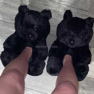 Women Teddy Bear Plush Slippers Cartoon Cute Bear House Slipper Winter Warm Furry Faux Fur Slides Woman Furry Home Indoor P0828