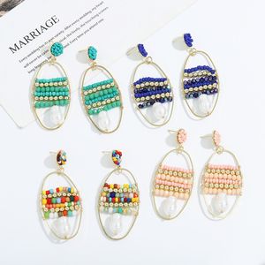 Orecchini con perline colorate multistrato per le donne Boemia Weave Seed Beads Geometric Oval Drop Dangle Brincos