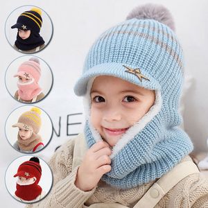 Zima Dziecięca Dziana Prom Ball Kapelusz Szalik Zestaw Dziewczyny Chłopcy Czapki Czapka Ciepła Wełniana Pluszowe Kapelusze Kapelusze Baby Scarves NeckWarmers St1006