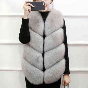 Womens Winter Faux Fur Colete Quente Gilet Sem Mangas Welfess Casacos Casaco Outwear 211207