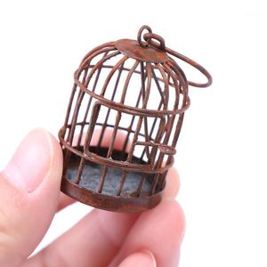 Dekorativa Objekt Figurer 1pc 1:12 Skala Metall Bird Bur med Birdcage Dollhouse Miniatyr Garden Ornaments