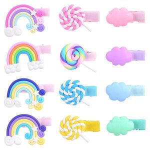 Meninas Barrets Barrettes Lollipop Cloud Forma Arco-íris Arco-íris Clips Infantil Colorido Cabeleires Crianças Envolvido Segurança BB Clip Kids Kids Hair Acessórios