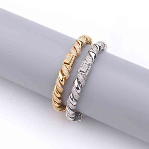 8mm wide Hip Hop Micro Paved AAA Cubic Zirconia Bling Iced Out Twist Round Link Chain Bangle Bracelet for Men Rapper Jewelry