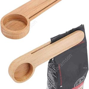 Wood Coffee Scoop With Bag Clip Tablespoon Solid Beech Wood Measuring Scoop Tea Coffee Bean Spoon Clip Gift Wholesale DAA223