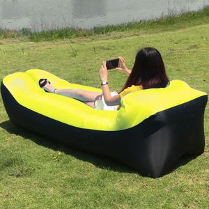 Yellow Lazy Inflatable Sofa Portable Outdoor Beach Air Sofa Bed Folding Camping Inflatable Bed Sleeping Bag Air Bed