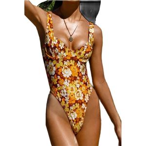 Underwired blommig baddräkt badare kan kvinnlig strand monokini sommar solros swimming kostym för kvinnor bodysuit 210712
