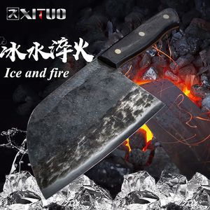 Xituo artesanal forjado faca faca cheia tang chinês cleaver facas de cozinha legumes friccionando faca de açougueiro largo