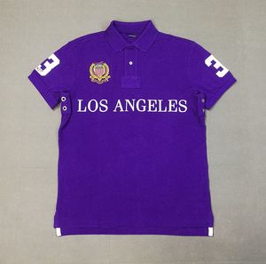 Högkvalitativ Mode City Los Angeles Broderad Stor Storlek Kortärmad Pikétröja Mäns 100% bomullst-shirt