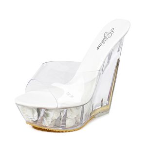 HOKSVZY Super High Heel Cool Slipper Transparent Special-shaped Crystal Slipper Waterproof Platform 15CM Wedges Women Sandal FG4563D