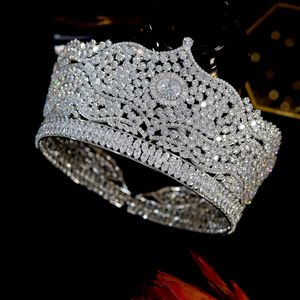 Kral Kron toptan satış-Gelin Düğün Saç Aksesuarları Yuvarlak Taç Headpieces Pageant Muhteşem Tiaras ve Taçlar Kraliçe Taç Kral
