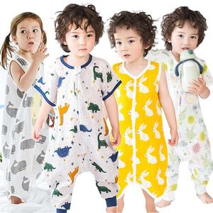 Erkek Bebek Yaz Uyku Tulumları Toddler 2 Katmanlar Pamuk Gazlı Bez Pijama Küçük Kız Yumuşak Nefes Yatak Zaman Yapımları Kid Sleepsack 211025