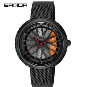 Fashion Trend Personality Mens Watch Hollow Out Car Rim Klockor Mesh Belt Noggranna Quartz Män Armbandsur